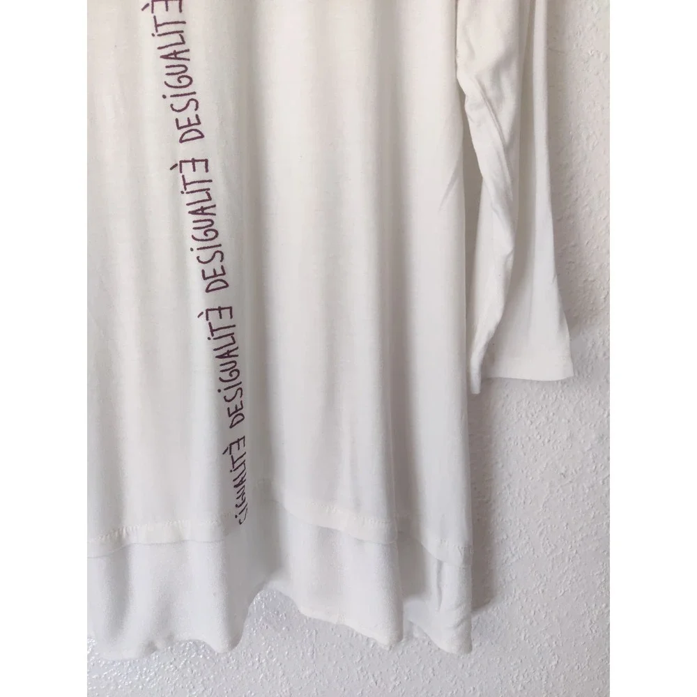 3/$20 Desigual Kassandra White & Red Floral Asymmetrical Long Sleeve Blouse M - Picture 7 of 8